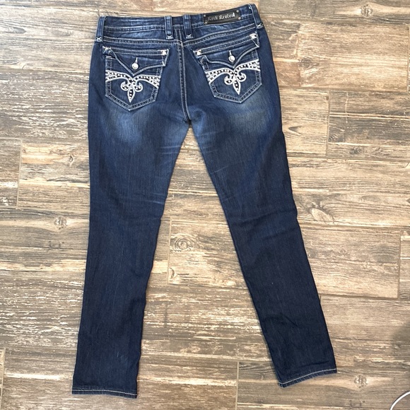 Rock Revival Sz 31 Sora Skinny Jeans Medium/Dark Wash Rhinestone Button - Picture 4 of 9